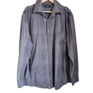 Alfani black and gray checkered plaid button down shirt long sleeve size xl